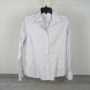 Brooks Brothers Womens Petite Tailored Fit Non Iron Stretch Pinstriped Top s 12P